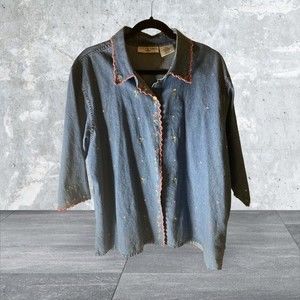Victoria Jones denim women’s size 2X embroidered edge